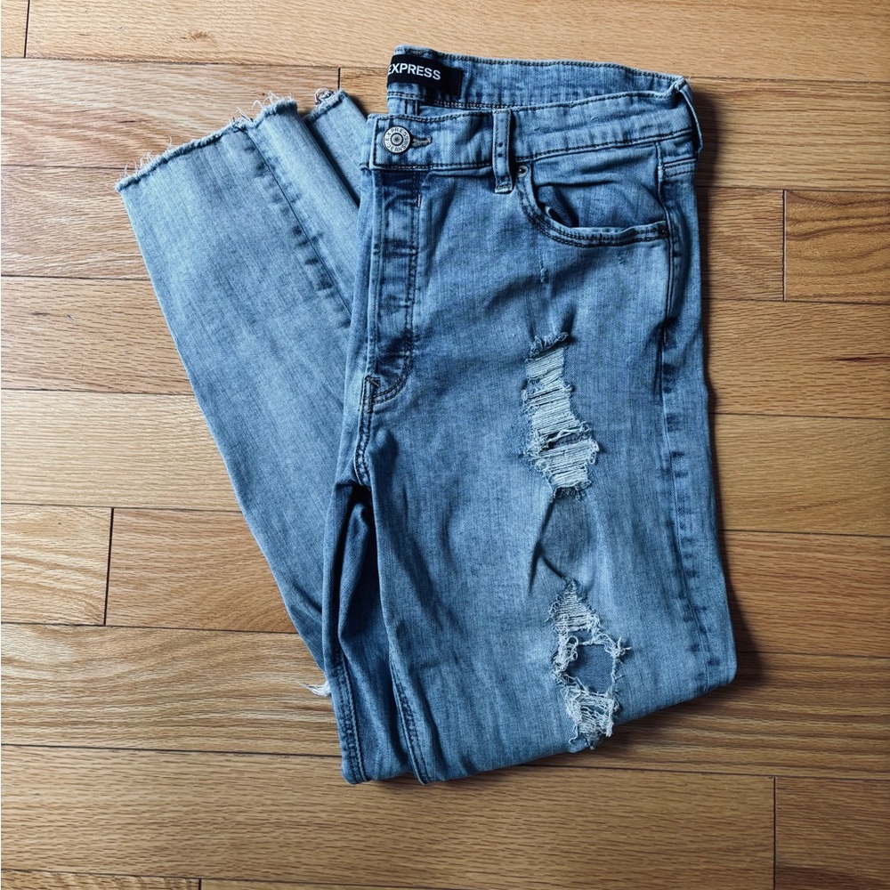 Express Women's Vintage Skinny High Rise Distressed Jeans